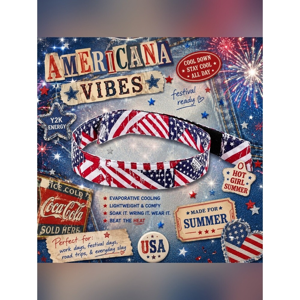 Chill-Its Evaporative Tie Bandana With Cooling Technology Patriotic Flag Print